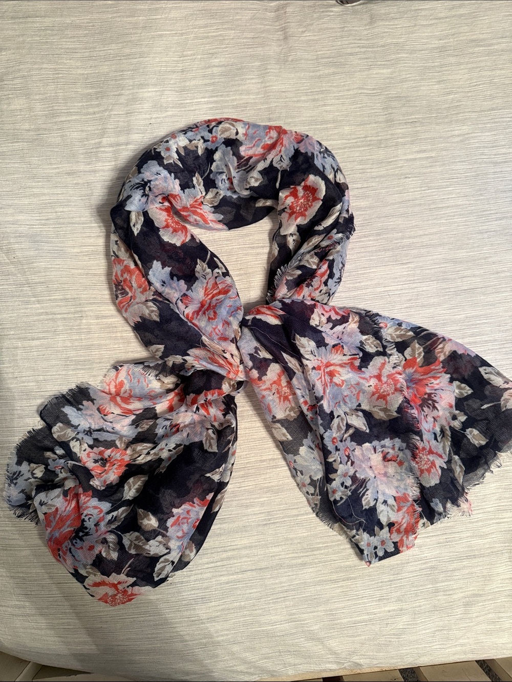 Floral Navy Lightweight Women's Scarf - Coral & Cream Flowers